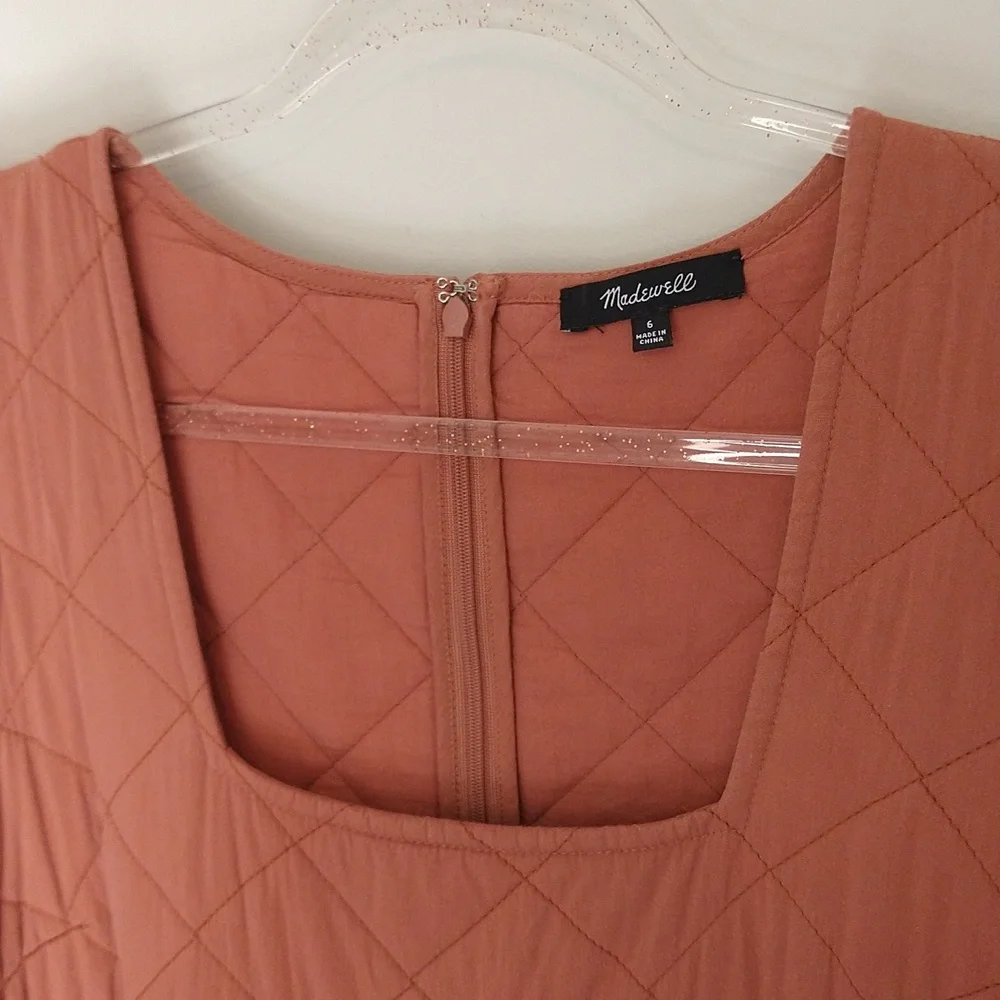 Madewell Quilted Aidy Square-Neck Puffed Sleeve Tiered Midi Dress Warm Umber - Picture 10 of 16